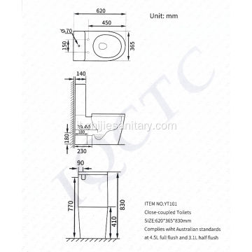 Rimless Australia Standard Water Mark WC Sale calda